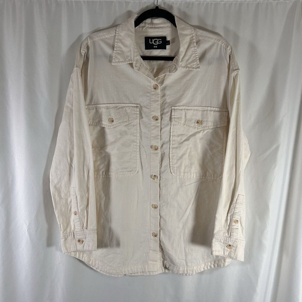 UGG RTW Shirt Men's Small Ivory White Button Up Long Sleeve 100% Cotton
